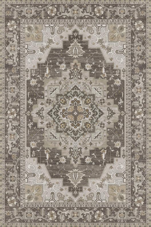 Tangsoo 2x5 Washable Runner Rugs for Hallways, Non Slip Vintage Runner Rug, Soft Low Pile Long Rug Runner, Carpet Runners for Kitchen Bedroom Entryway Bathroom Living Room Home Decor Grey/Taupe