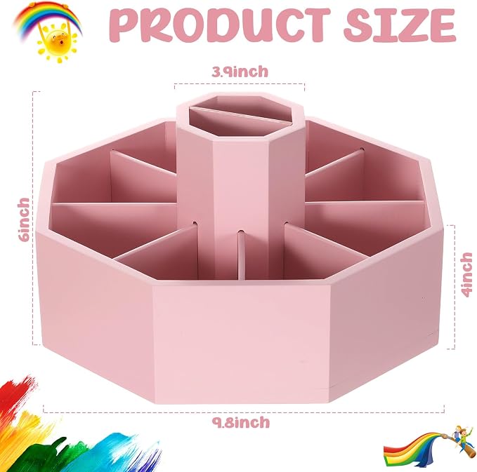 360° Rotating Pencil Holder for Desk Bamboo Rotating Marker Pen Desk Organizer Art Supply Gifts or Desktop Storage Caddy, Crayon, Marker, Pencil(Light Pink)