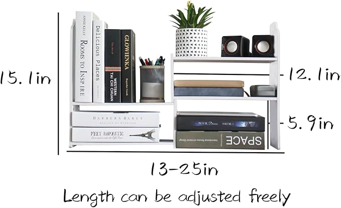 YGYQZ Adjustable Desktop Shelf Organizer, 3-Tier Expandable Desk Shelf, White