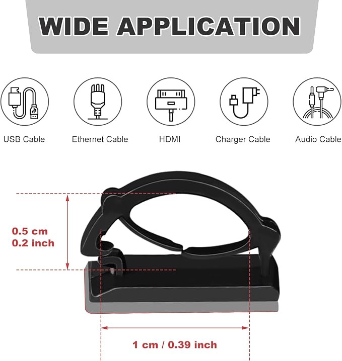 GWHOLE 100Pcs Adhesive Cable Clips | Strong Self-Adhesive Cord Organizer, Wire Management Clips for Office, Home, Car
