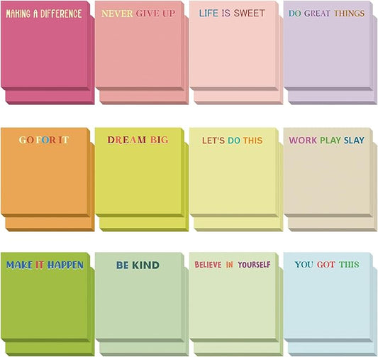 Yinder 24 Pcs Inspirational Sticky Notes Thank You Gift Motivational Sticky Note Pad Employee Appreciation Gift Bulk for Staff Coworker Teacher Nurse Office Groups 3 x 3'' (Motivational,Macaroon)