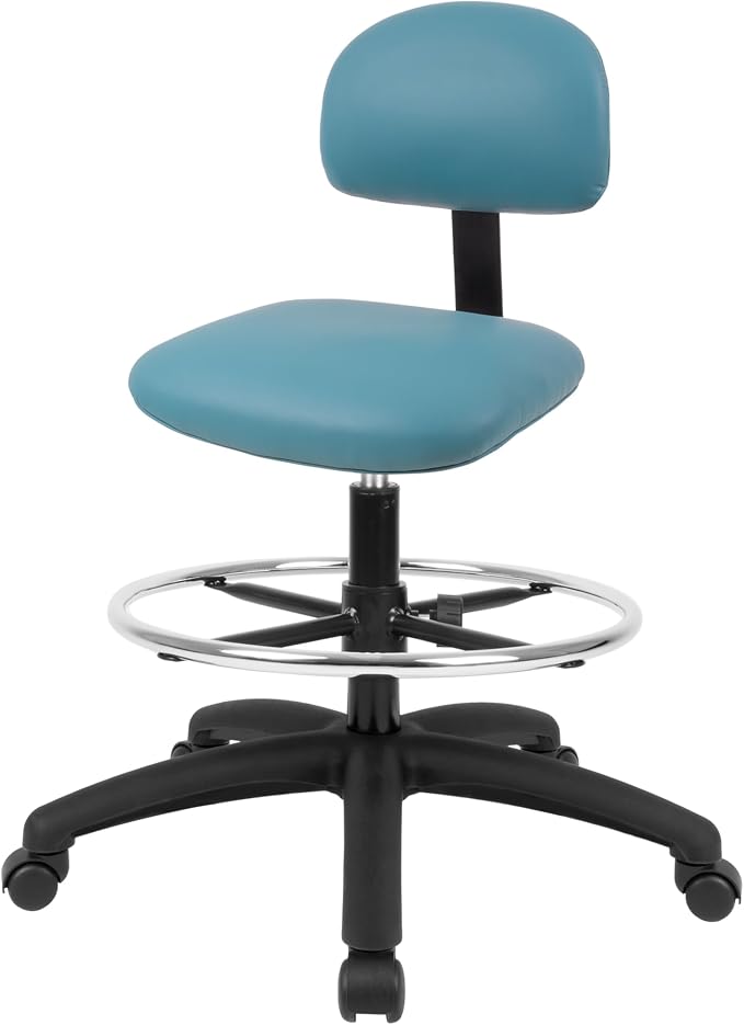 FSS Series Square seat Tall (24"-34") seat Height Chair. Vinyl-for Office, Garage, Desk, Shop, Computer, Doctor, Medical, Easy to Clean! 18" Footring ((Aqua, Tall, _Standard Casters)