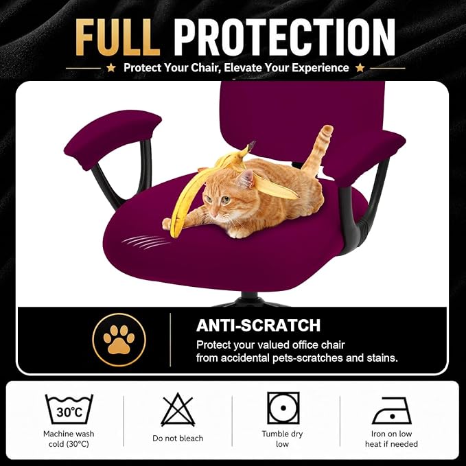 Super Stretchable Split Office Chair Seat Covers - Universal Spandex Computer Chair Slipcover - 180GSM Rotating Backrest Coverings Cushion Protectors & Armrest Covers for Dogs, Cats, Pets