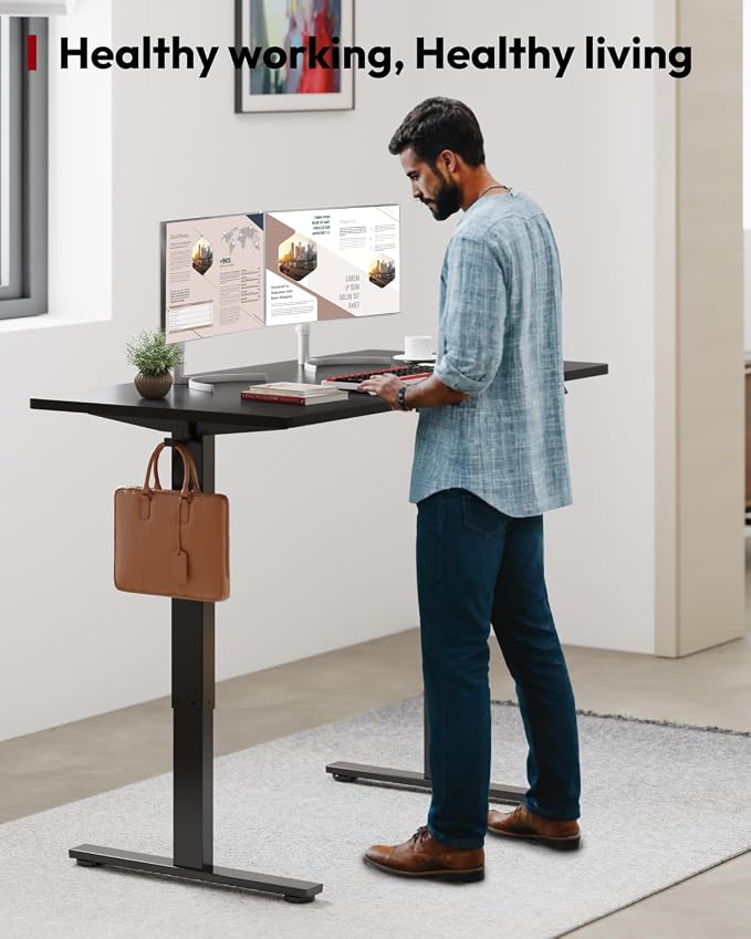 SANODESK Height Adjustable Electric Standing Desk 55x24 Inches, Sit Stand Desk with Splice Board for Home Office, Ergonomic Computer Workstation, Study & Gaming, Black Frame/Black Top