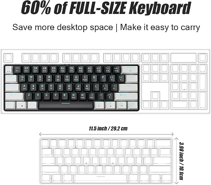 abucow 60% Mechanical Gaming Keyboard Brown Switch Wired Compact Keyboard Anti-Ghosting No-Conflict 61 Swappable keycaps Ergonomic Design for Windows/Mac (White-Black)