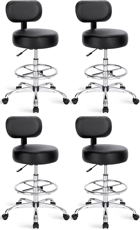 SUPERJARE Drafting Chair with Back, Set of 4, Swivel Barstools, Adjustable Height Rolling Stool with Footrest, Standing Desk Chair for Counter Height Desk, Shop, Home & Kitchen, Clinic & Studio, Black