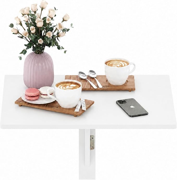 Furinno Hermite White Folding Table, Wall Mount Floating Table, 23.6 x 30.4 x 17.3, Easy Assembly, for Living Room, Office, Bedroom, Apartment, Plain White