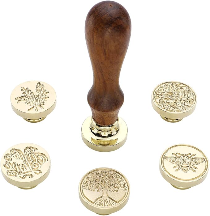 Yoption 6 Pcs Botanical Wax Seal Stamp Set, Vintage Flower Sealing Wax Stamps Kit, Wooden Handle with Brass Head for Wedding Christmas Invitation Gift Cards