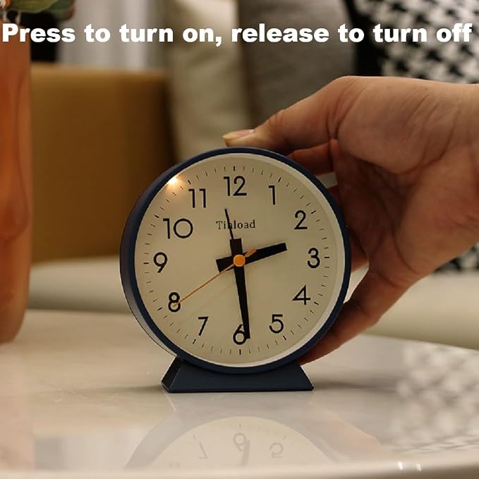 Tinload 4.5" Battery Operated Antique Retro Analog Alarm Clock, Small Silent Bedside Desk Clock,Lighted on Demand, Battery Operated, Snooze, for Living Room, Bedroom, Bedside, Desk, Gift Clock