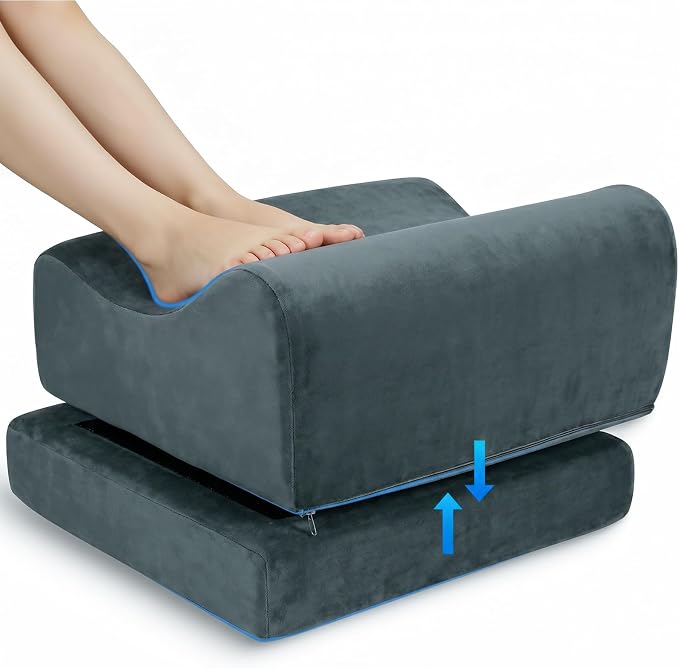 Foot Rest for Under Desk at Work, Adjustable Height Footstool | for Office, Home, Sofa, Gaming. Anti-slip Base. Ergonomic Design Supports Feet, Legs,Reduces Back and Hip Fatigue