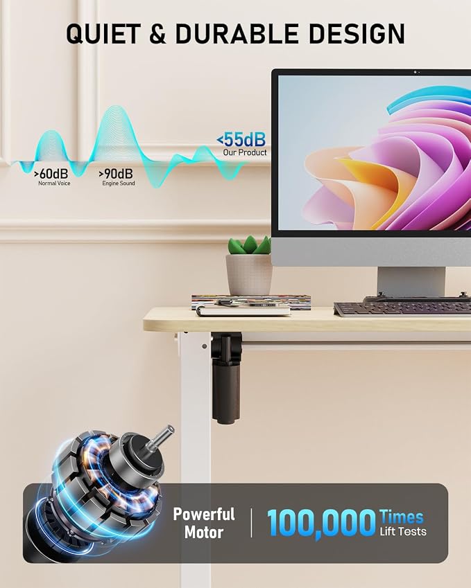 32" Small Rolling Electric Standing Desk Adjustable Height for Home Office | Mobile Sit Stand up Desk with Lockable Casters for Computer Workstation, Memory Preset, 2 Hooks, White Frame/LightWalnut Top