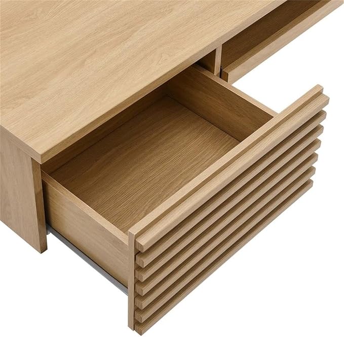 Pemberly Row Wall Mount Office Desk, 60 in Particleboard and Wood, Oak Finish, Mid-Century Modern Style with Keyboard Tray and Storage Drawers, Durable Design for Home Office or Dorm Room Use