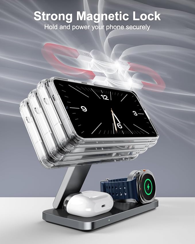 Qi2 25W Magnetic Wireless Charger for Samsung, 3 in 1 Fast Charging Station Compatible with MagSafe for Galaxy S26/S25/S24/S23/Ultra/Plus/Z Fold/Flip 7, Watch Ultra/8/7/6/5 & Buds with 35W Adapter