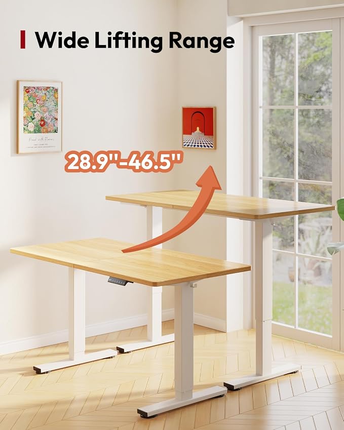 SANODESK Height Adjustable Electric Standing Desk 55x24 Inches, Sit Stand Desk with Splice Board for Home Office, Ergonomic Computer Workstation, Study & Gaming, White Frame/Maple Top