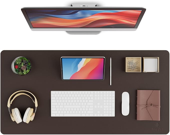 K KNODEL Desk Protector Mat and Pad for Office (Dark Brown, 17"x35.4") | Waterproof Desk Mat, Desk Pads and Blotters, Desktop Mat, Desk Protector and Cover, Office Computer, Laptop and Keyboard Mat