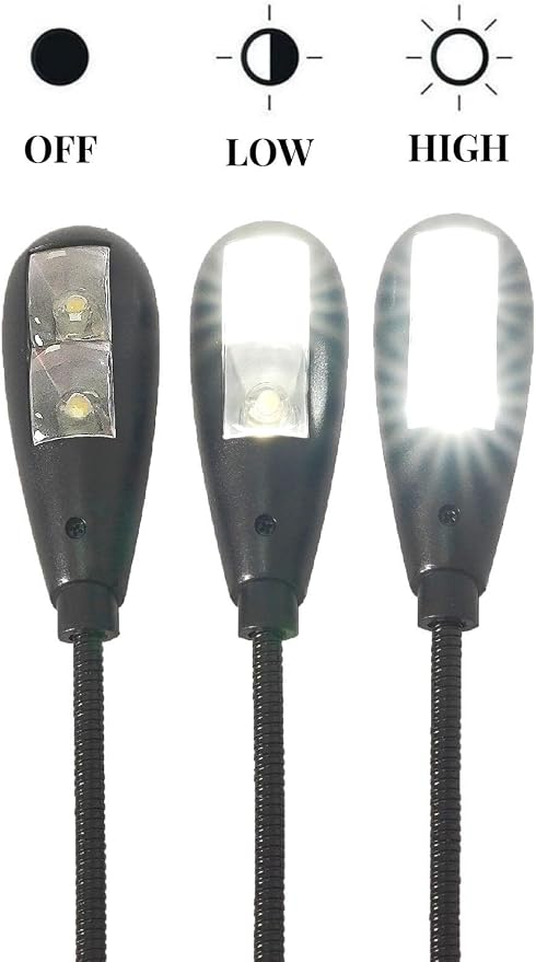 LED USB Reading Lamp Light with 2-Brightness Dimmable Setting, Flexible Gooseneck USB Light for Notebook Laptop Keyboard, Powerbank(On/Off Switch, 1 Black+1 Mini USB Light)
