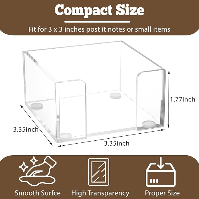 Acrylic Sticky Note Holder, 3x3 Crystal Clear Notepad Holder with Anti-Slip Base Sticky Note Dispenser for Office Desk, Home Organizer