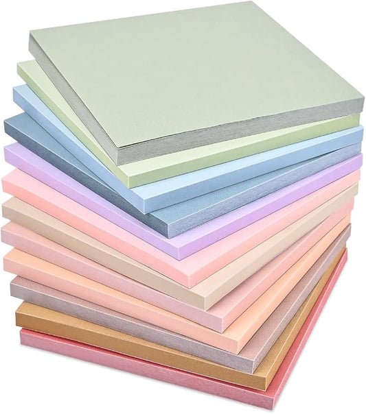 Sticky Notes 3”x3”, 12 Colors Vintage Self-Stick Note Aesthetic, 12 Pads, 50 Sheets/Pad Total 600 Sheets, Easy to Post for School Office Desk Accessories Desk Supplies (Vintage Morandi)