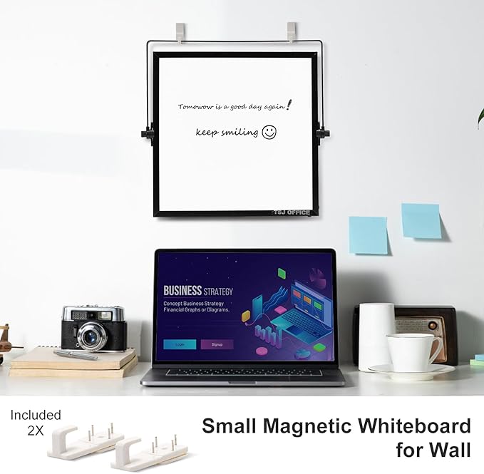 TSJ OFFICE Small White Board - 12 X 12 Inches Small Magnetic Dry Erase Board with Hooks for Wall, Desktop Whiteboard Stand 360 Degrees Revolving Double Sided for Office, Home, School, Black