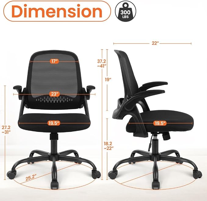NEO Chair Office Chair Gaming Desk Computer Mesh Ergonomic Chair with Flip-up Arms Comfy Lumbar Support Adjustable Height Rolling Wheels Chair for Home Office (Black) | Lumbar Support, Smooth-Rolling Casters, Height Adjustable Seat, Comfortable Seating...