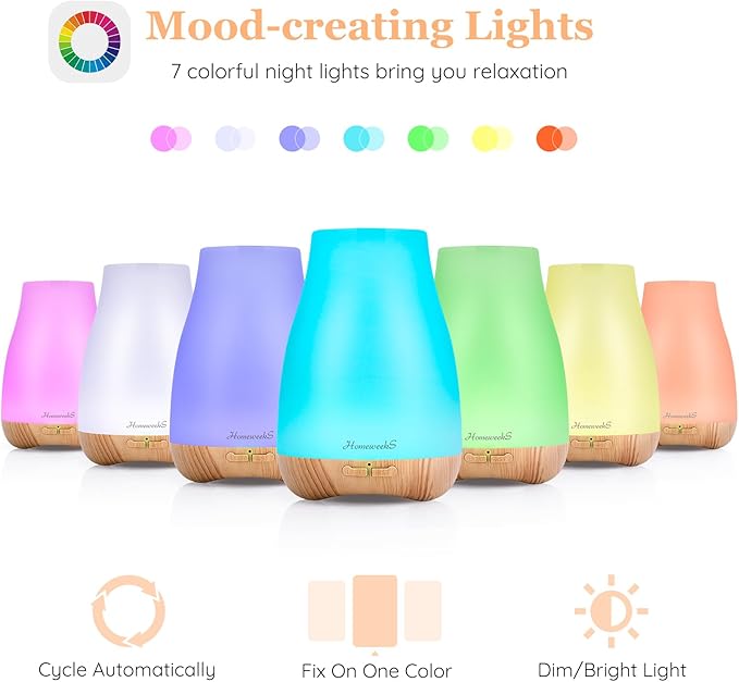 Aromatherapy Essential Oil Diffuser for Room: Air Humidifier Aroma Scent Cool Mist Diffusers Colorful Light Cute Mini Small Waterless Auto Off Ultrasonic for Home Bedroom