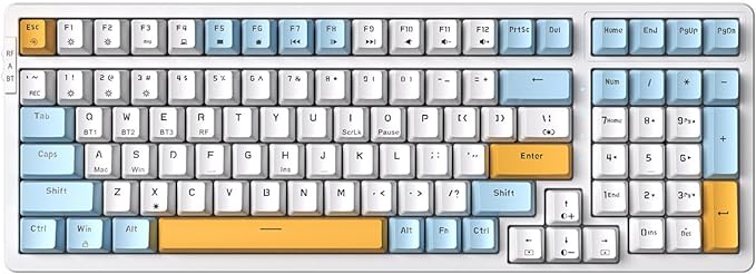 Merdia Wireless Mechanical Keyboard, Triple Mode 2.4G/USB-C/BT Gaming Keyboards 100 Keys Ice-Blue Backlit Brown Switch Keyboard | Rechargeable Mechanical Gaming Keyboards | Ice Blue/W/Y