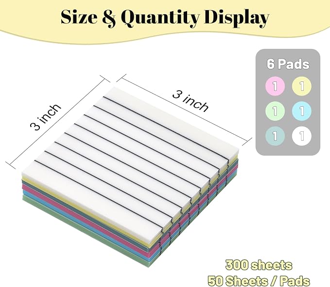 3x3 Inch Transparent Sticky Notes 300 Sheets, Clear Translucent Lined Self-Adhesive Memo See Through Reminder Pad for Office School Students Planners Journals Biblie Supplies (Lavender)