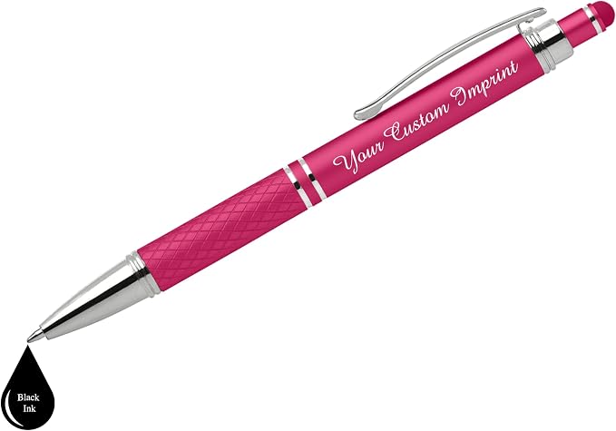 Custom Engraved Personalized Pen Gift Set - 2 Pack of Soft Touch Metal Ballpoint Pens with Gripper & Gift Box - Luxury Customized Pens with Name (Pink)
