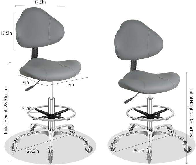 Rolling Swivel Drafting Chair Adjustable Heavy Duty (400lbs) Lumbar Support Task Chair for Home Desk Studio Design Lab(Grey)
