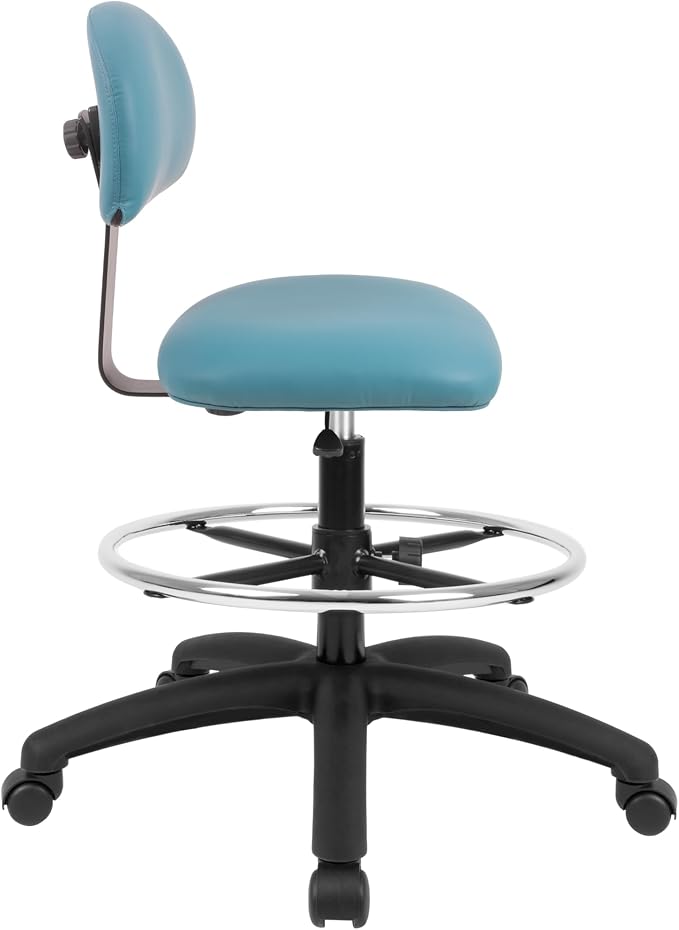 FSS Series Square seat Tall (24"-34") seat Height Chair. Vinyl-for Office, Garage, Desk, Shop, Computer, Doctor, Medical, Easy to Clean! 18" Footring ((Aqua, Tall, _Standard Casters)