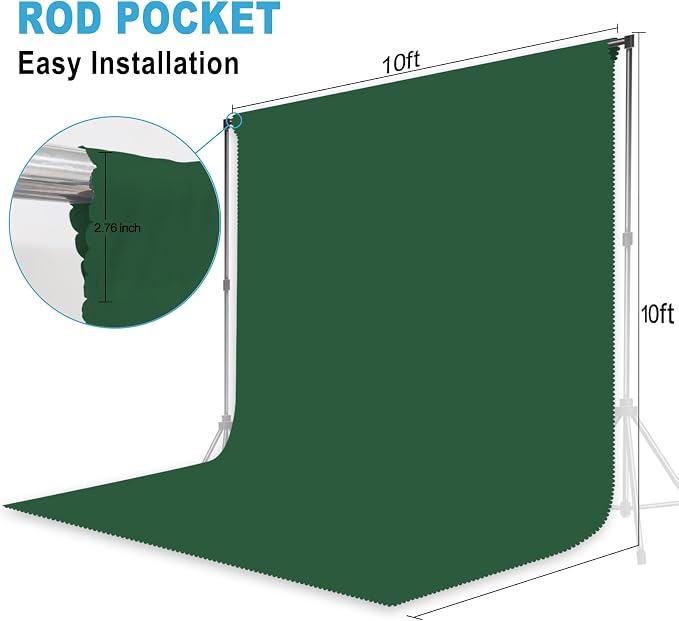 Dark Green Backdrop for Photoshoot, Professional Photo Backdrop Background Curtain for Product Photography, Portraits, Wedding, Party, Live Streaming Video Recording 10X10 FT (Background Only)