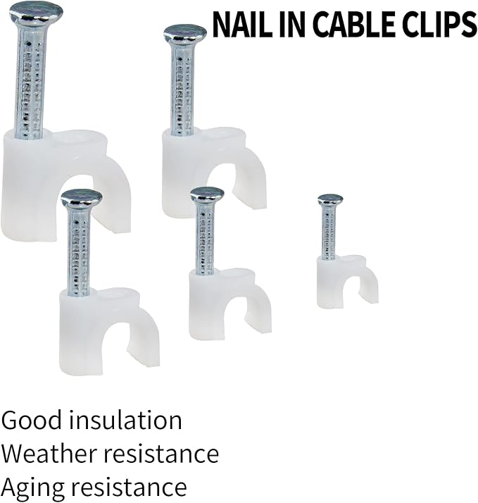 Bonsicoky 100Pcs Nail Cable Clips with Steel Nail, 6mm White Cable Wire Management Clips for Ethernet Cable, Telephone Cable, TV Wire Cable, Print Cable