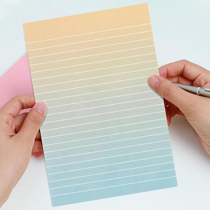 Watercolor Stationery Set with Envelopes, 16 Lined Paper Sheets + 8 Envelopes, Gradient Colors Stationery Paper for Writing Letter Poems Invitations Best Wishes