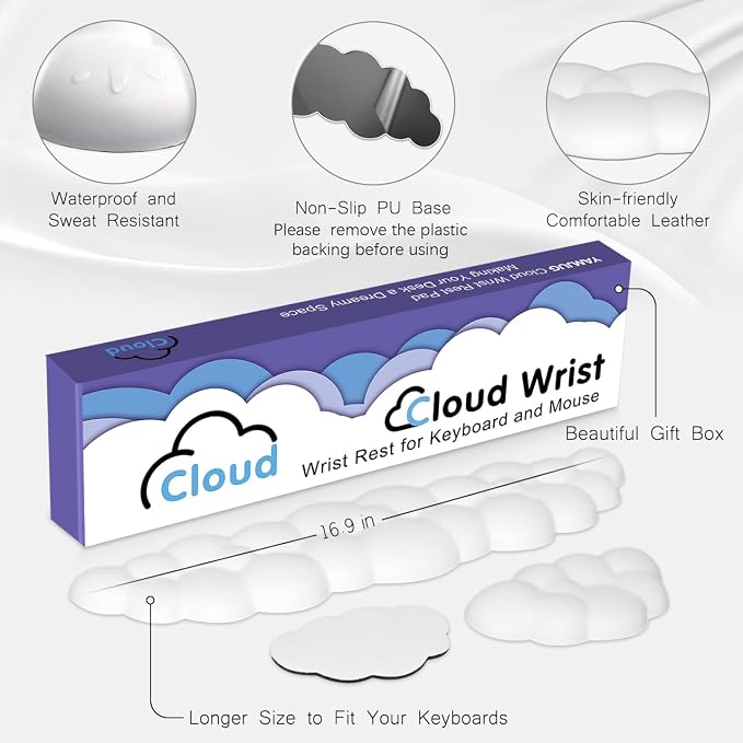 Cloud Wrist Rest Keyboard Palm Rest with Non-Slip Base for Computer Gaming Wrist Rest, YAMJUG Cloud Arm Rest Keyboard Wrist Pad White