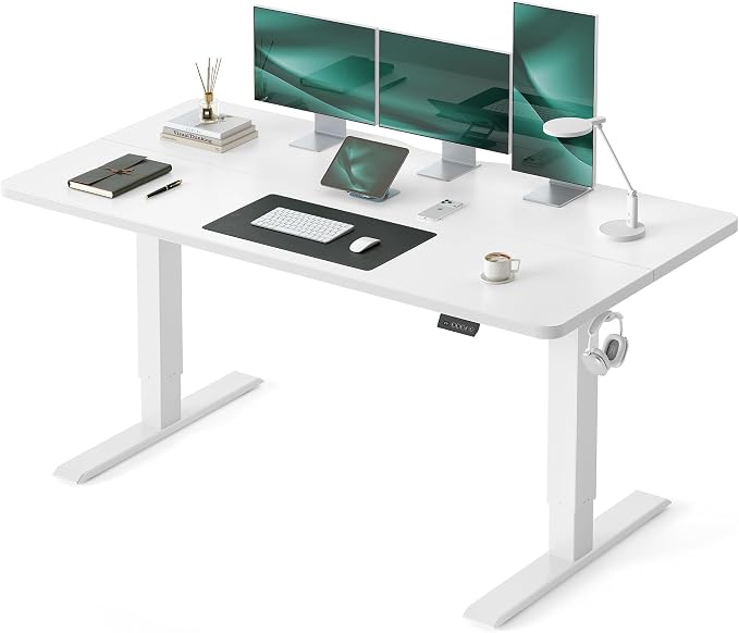 CubiCubi Standing Desk, 63 x 28 Inches Electric Height Adjustable Computer Desk, Sit Stand up Home Office Desk with Memory Presets, White