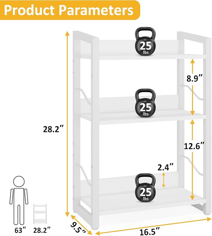 Hosfais Book Shelf Small Bookshelf - 3-Tier Wood Bookcase Industrial Bookshelf Metal Narrow Bookcase Storage Organizer Display Rack for Bedroom Living Room Home Office (White)