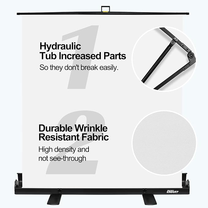 EMART 58x74in Collapsible White Backdrop Screen, Retractable Chroma Key Panel for Photo Background Removal, Portable Wrinkle-Resistant Backdrop with Stand for Streaming, Photographic Studio, TikTok