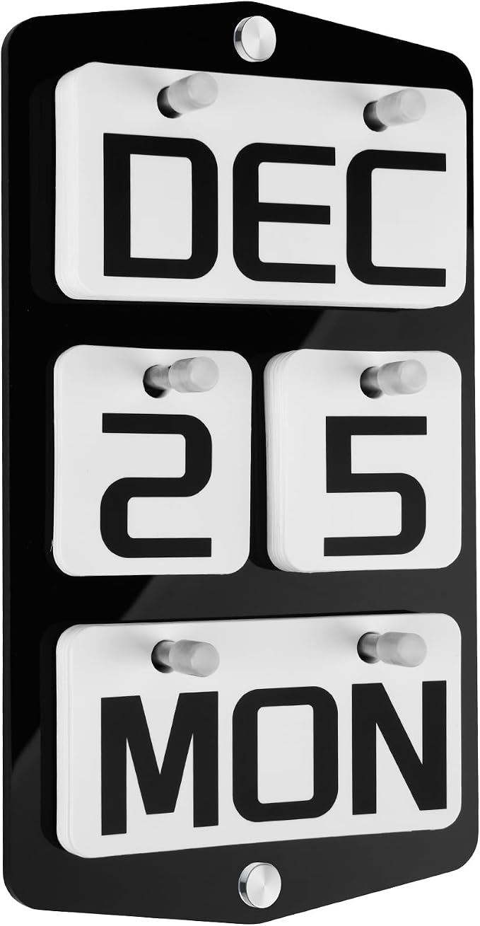 Wall Mount Acrylic Calendar, Perpetual 2026 Daily Display Calendar, Reusable Yearly Wall Standing Calendars with Wall Hook for Home Office Decor Accessories (Black)