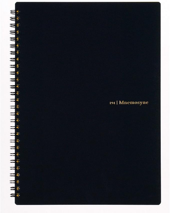 Maruman Mnemosyne Lined Notebook- B5, 7.17" x 10.12", 80 Sheets / 160 Pages, 7mm College Ruled Journal, Perforated Pages & Wire-Bound to Lay Flat, Black, Made in Japan