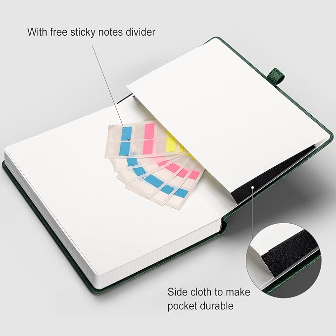 AHGXG Graph Paper Notebook - 320 Pages Grid Notebook Thick Journal A5, 100gsm Thick Graph Paper, Leather Hardcover, Inner Pocket,5.75'' × 8.38''- Green