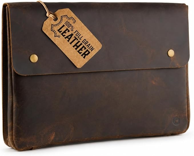 Moonster Leather Folder, Full Grain Leather File Folder Organizer Document Holder, Portfolio for Men –Spacious Folio Laptop Sleeve Case - Fits 13" 14" 15” Laptops, MacBook and Tablets