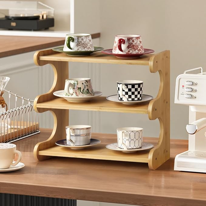 Bamboo Desk Organizer Multifunctional 3 Tier Office Table Shelf Bookshelf Supplies Storage Rack for Kitchen Living Room