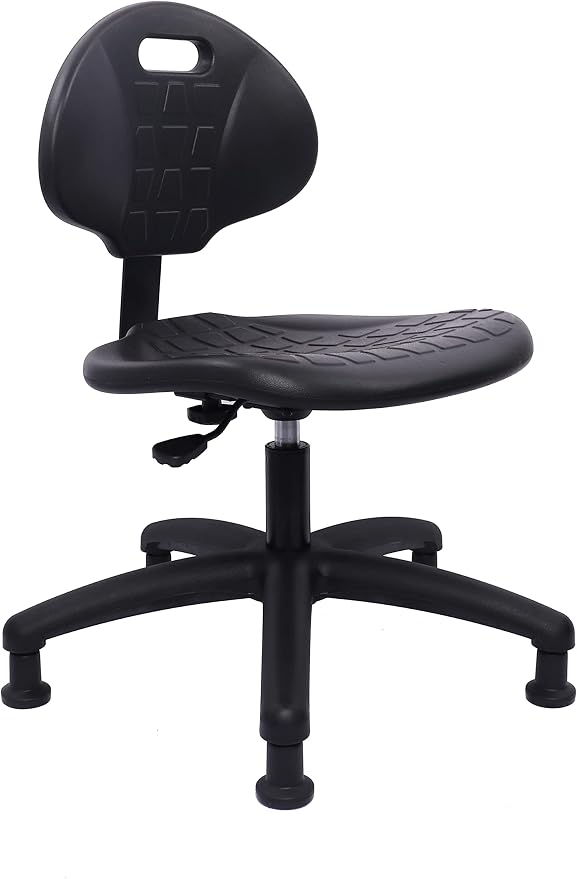 Table Height Chair/Stool-Easy to Clean! Deluxe Ergonomic Polyurethane Chair. 5" of Height Adj (15.5"-20.5") 450 lb Capacity. Automotive, Lab, Garage, Home, Office (Glides, Black)