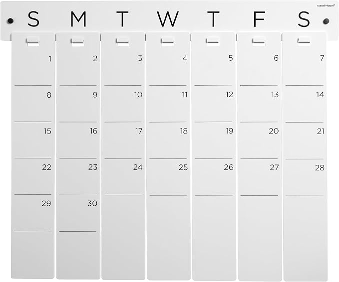 russell+hazel Acrylic Perpetual Wall Calendar, 30" x 0.63" x 25", Hard Cast Acrylic with Polished Edges, Includes Black Wet Erase Marker and Mounting Hardware, 1-Count (102766)