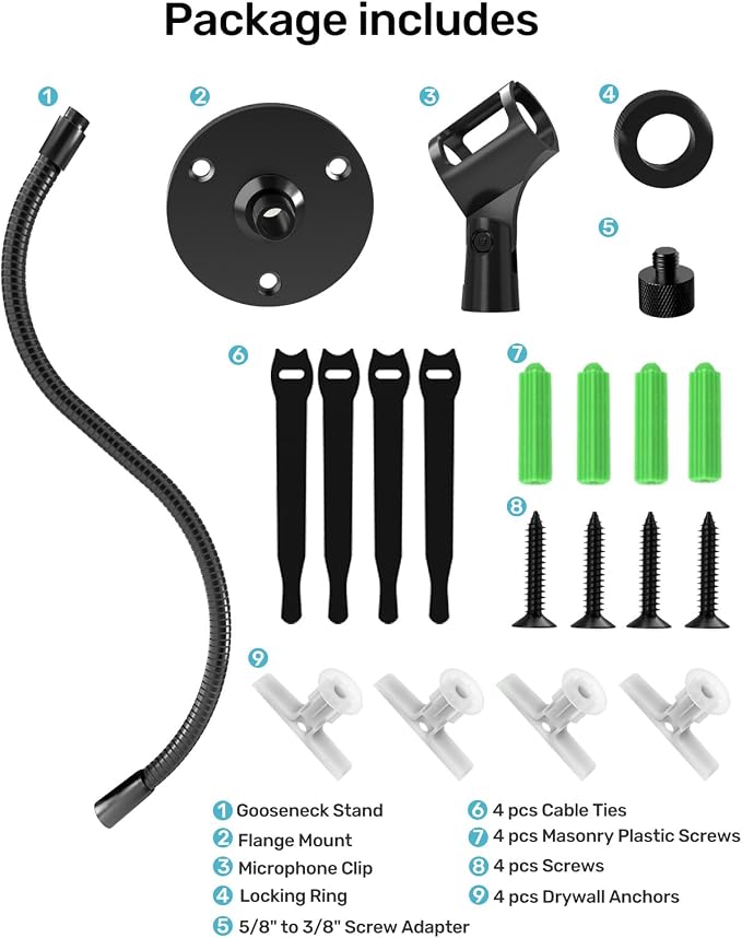 19-inch Gooseneck Microphone Holder Stand, Desktop & Wall Mounted, Heavy Duty Flexible Microphone Arm Stand with Flange Mount Base, Ideal for Podium, Studio, Lecture, Podcast, Gaming, Streaming