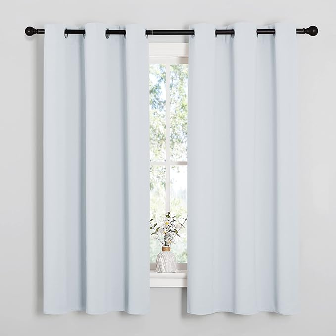 NICETOWN Room Darkening Curtain Panels for Bedroom, Easy-Care Solid Thermal Insulated Grommet Room Darkening Draperies/Drapes (Greyish White, 2 Panels, 42 by 48)
