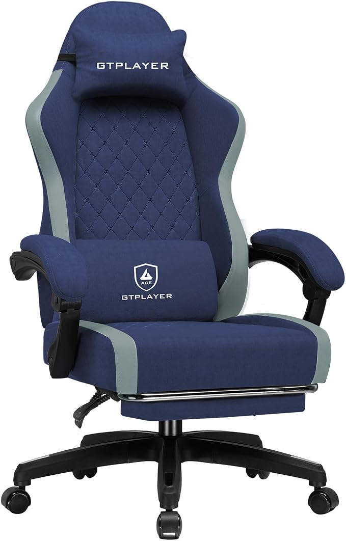 GTPLAYER Big and Tall Gaming Chair 350lbs Heavy Duty Office Chair with Foot Rest, High Back Pocket Spring Ergonomic Computer Chair for Adults, Wide Comfy Seated Cushion with Linkage Armrests,Dark Blue