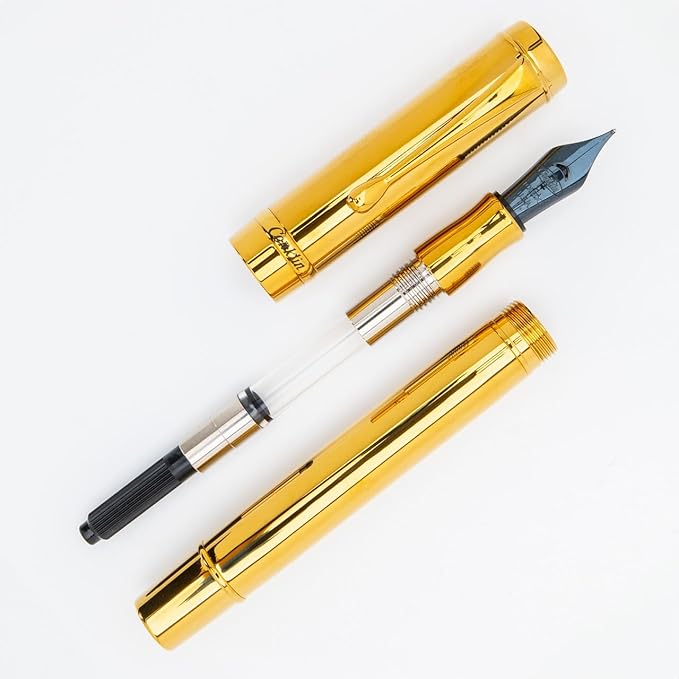 Conklin Duragraph Metal Gold Fountain Pen Medium Nib + Free 15ml Ink Bottle – Elegant Executive Gift for Writers, Professionals, Pen Collectors