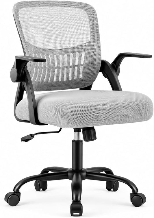 Ergonomic Office Chair, Home Office Desk Chair, Breathable Mesh Desk Chair with Adjustable Lumbar Support and Flip-up Armrests, Game Chairs, 360° Swivel Desk Chairs for Conference, Meeting Room(Grey)