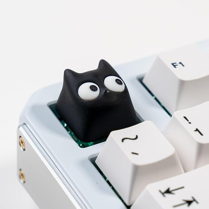 Artisan Cat Keycap, Black Surprised Cat Handmade Resin, 1U Size MX Switch Compatible Decorative Keycap for Gaming and Typing (MMK-HM)